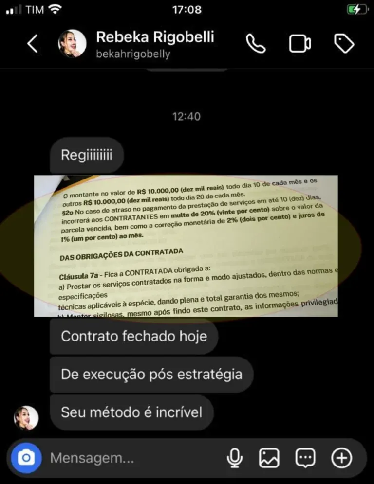 Rebeka fechou contrato de R$10 mil